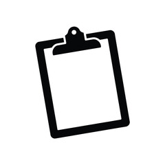 Simple black and white icon of a clipboard with blank paper