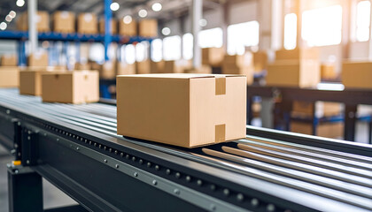 Cardboard box on conveyor belt.