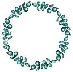 delicada corona de hojas de eucalipto pintada a mano en acuarela ideal para tarjeta de bodas