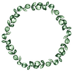 Obraz premium delicada corona de hojas de eucalipto pintada a mano en acuarela ideal para tarjeta de bodas