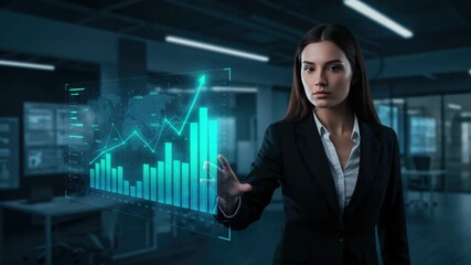 Businesswoman using virtual data interface
- Powered by Adobe