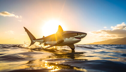 Great White Shark Sunset Leap.