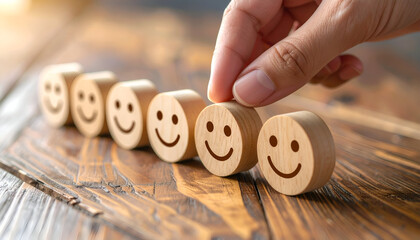 Hand adding happy face with feedback.