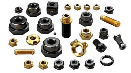 Bolts and nuts vector 3d isometric set repair tools hardware fasteners illustration on white background
