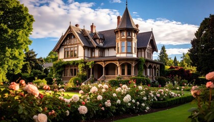 Victorian House with Garden with Luxury Estate, Real Estate, and Outdoors.
