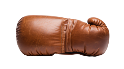 Vintage style brown leather boxing glove tightly laced realistic sports equipment on white background