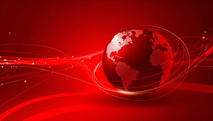 Global Connection with Red Abstract.