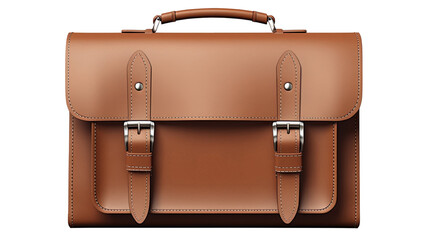 Tan leather satchel with silver buckles and handle 3d detailed rendering on white background