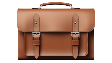 Tan leather satchel with silver buckles and handle 3d detailed rendering on white background