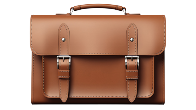 Tan leather satchel with silver buckles and handle 3d detailed rendering on white background