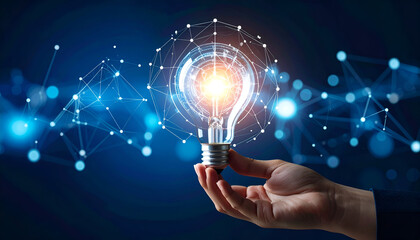Glowing Idea with Network, and Hand.