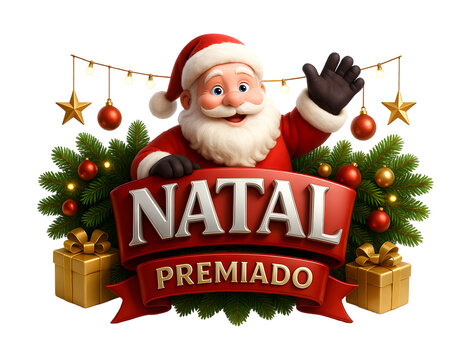 Selo de Natal Elemento 3D para Composi&ccedil;&atilde;o Natalina