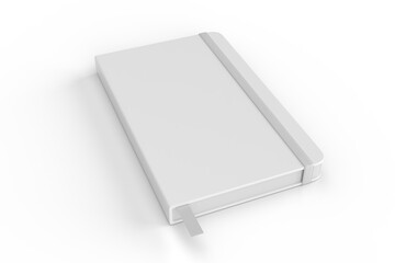 3D realistic of hardcover notebooks with elastic bands and ribbon bookmarks isolated. Blank mockup template for a publication design, branding, diary, journal, booklet and creative projects.