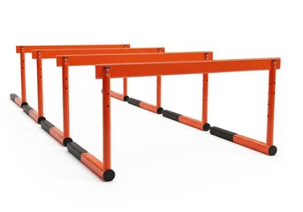 Orange training hurdles for athletic practice isolated on white background
