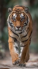 A tiger is walking through the woods