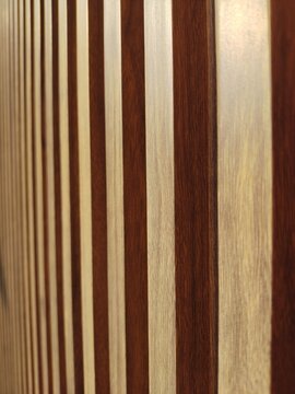 Close-Up of Wooden Slats with Geometric Pattern, Modern Wooden Wall Panel Texture