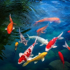 fish swimming in clear pond, top 