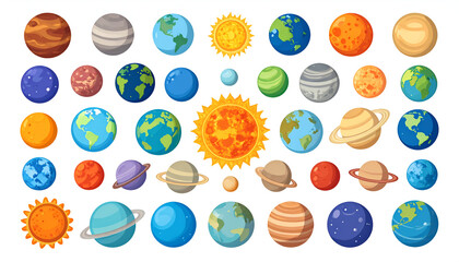 Solar System Planets Cartoon Icons.