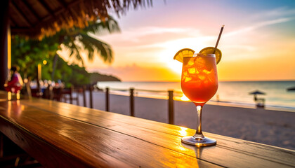 Sunset Beach Cocktail with Tropical Bar.