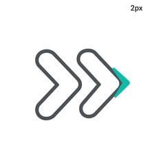 Obraz premium Modern double arrow icon, pointing right, designed for websites and applications, featuring a minimalist style and teal color accent for a clean and professional look.