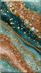Teal, gold, and rose abstract resin art piece