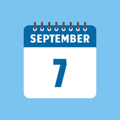 september 7 calendar icon Vector page month design