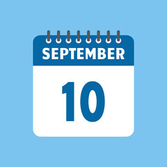 september 10 calendar icon Vector page month design