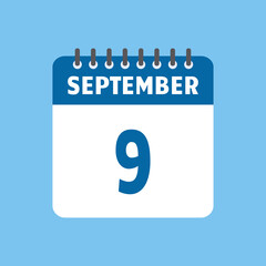 september 9 calendar icon Vector page month design