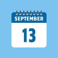 september 13 calendar icon Vector page month design