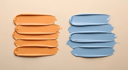 Two stacks of paint swatches one orange and one light blue on a neutral background