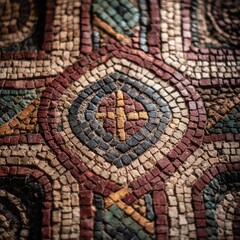Close-up of a detailed mosaic pattern in an ancient cathedral. -