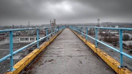 Obraz premium Urban Industrial Landscape with Cloudy Sky and Elevated Walkway