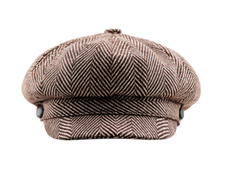 Brown Herringbone Newsboy Cap Isolated on Transparent Background, PNG