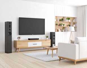 Elegant Living Room Interior with Modern Entertainment System and Stylish Decor