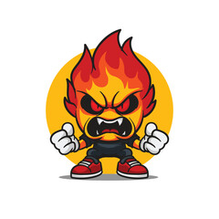 Vector illustration of a fire character with an angry logo, isolated on a white background