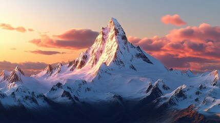 Majestic Snow Capped Mountain Sunset