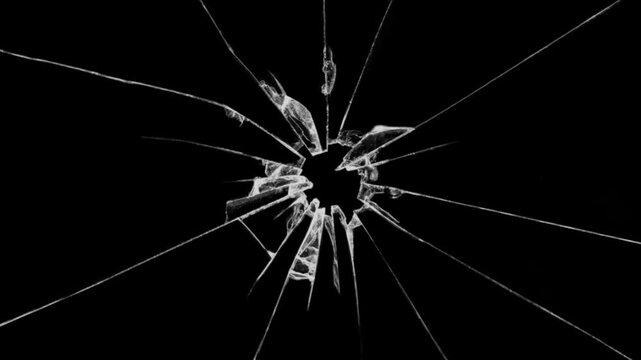 Realistic glass breakage on black background. - Powered by Adobe