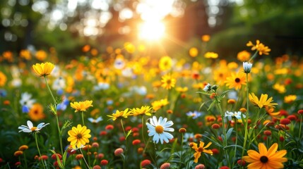 Obraz premium Summer Wildflower Meadow Sunset