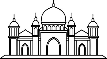 Mosque outline vector illustration, line art