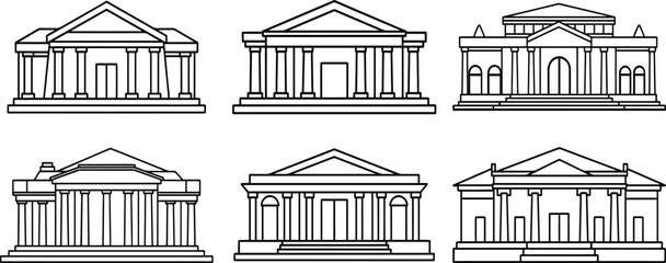 Set of Museum outline vector illustration, line art