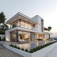 modern house with garden and windows