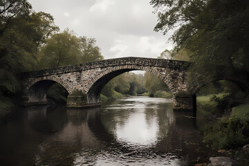 Fototapeta premium A historic stone bridge crossing a clear river