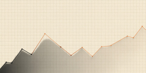 Financial graph with rising and falling lines on neutral background conveys market trends and data analysis. graph features grid pattern and uses contrasting colors for clarity