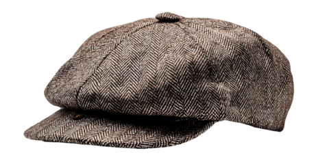 Brown Tweed Newsboy Cap on Transparent Background, PNG