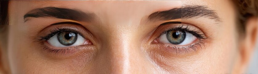 Fototapeta premium Swollen bags under circles and irritation concept. Close-up of piercing blue eyes revealing deep emotions and thoughts.