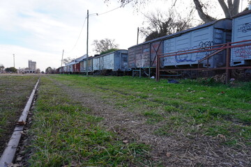 Naklejka premium abandoned freight train on railway