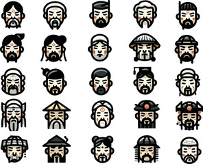 sketch vector illustration image design collection of cute and cool Chinese character people symbol icons abstract modern classic vintage ethnic traditional for decoration ornaments
