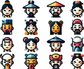 sketch vector illustration image design collection of cute and cool Chinese character people symbol icons abstract modern classic vintage ethnic traditional for decoration ornaments