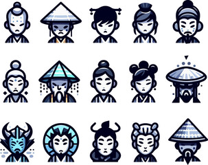 sketch vector illustration image design collection of cute and cool Chinese character people symbol icons abstract modern classic vintage ethnic traditional for decoration ornaments