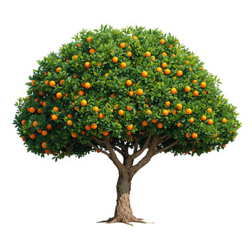 Lush orange tree full of ripe fruits against stark black background for vibrant contrast